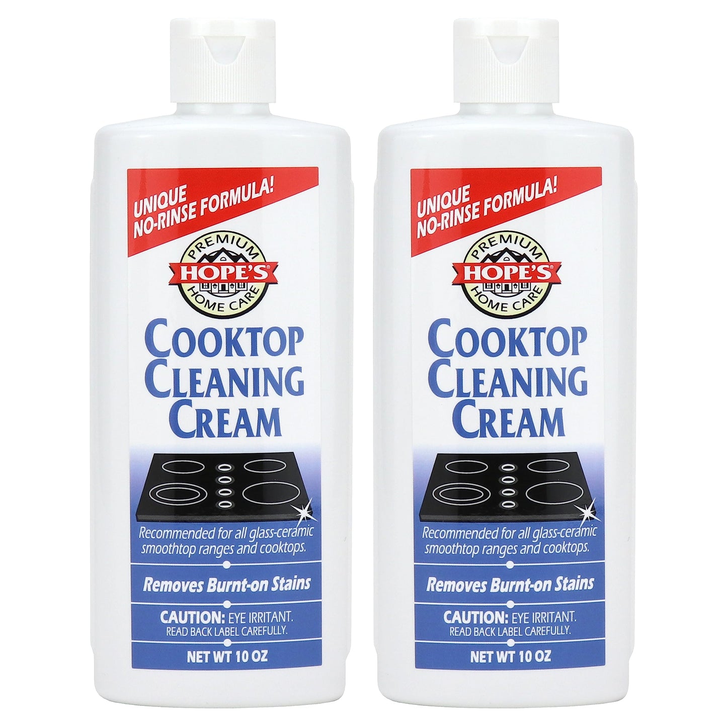 HOPE'S Cooktop Cleaning Cream, Fast Acting, No-Rinse Cooktop Cleaner for Glass Top Stoves, Polishes and Removes Burnt-on Stains Easily on Glass Ceramic Cooktops, 8 Fl Oz, Pack of 2