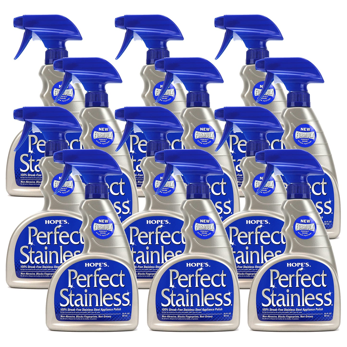 HOPE'S Perfect Stainless Steel Cleaner and Polish, 22-Ounce, Streak-Free Self-Polishing Formula, Blocks Fingerprints, Pack of 12
