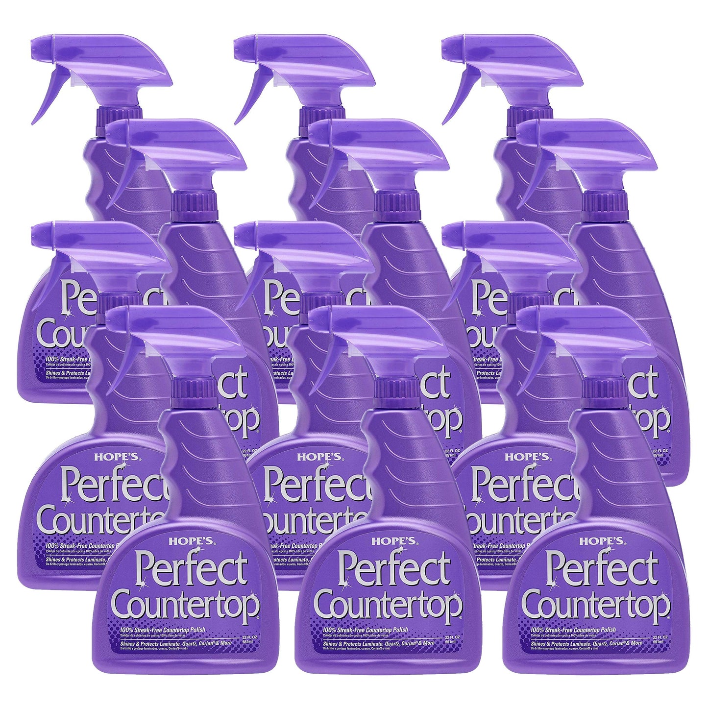 HOPE'S Perfect Countertop Cleaner and Polish 22-Ounce, Streak-Free Multi-Surface Cleaning Spray, Safe on Stone, Laminate, CORIAN, Granite, Quartz, Marble, Pack of 12