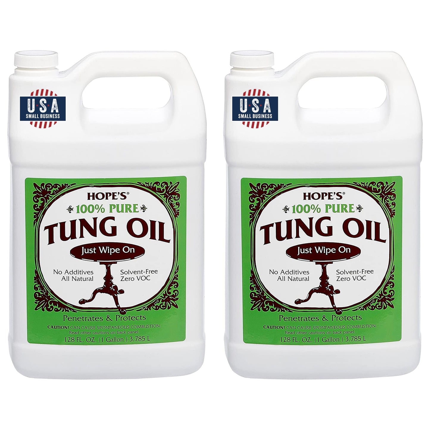 HOPE'S 100% Pure Tung Oil, Food Safe, Premium Waterproof Natural Wood Finish and Sealer for Indoor and Outdoor Projects, 128 Fl Oz, 2 Pack