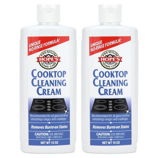 HOPE'S Cooktop Cleaning Cream, Fast Acting, No-Rinse Cooktop Cleaner for Glass Top Stoves, Polishes and Removes Burnt-on Stains Easily on Glass Ceramic Cooktops, 8 Fl Oz, Pack of 2