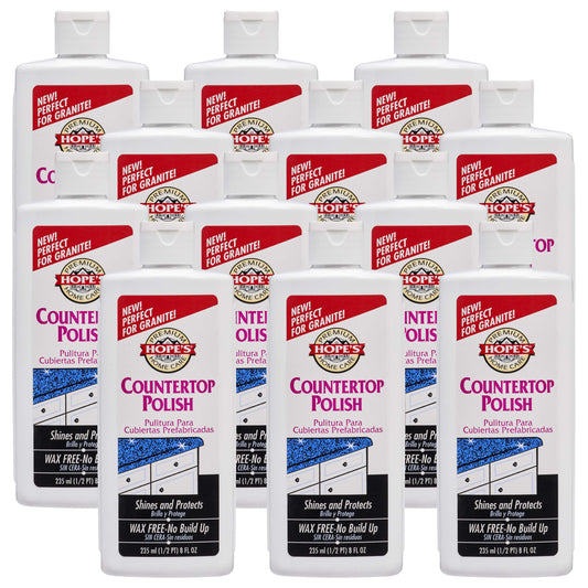 HOPE'S Countertop Restoration Polish, Streak-Free Kitchen Counter Cleaner, No Buildup Countertop Cleaner, Quartz, Marble, Corian, Composite, and Granite Cleaner and Polish, 8 Fl Oz, Pack of 12