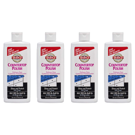 HOPE'S Countertop Restoration Polish, Streak-Free Kitchen Counter Cleaner, No Buildup Countertop Cleaner, Quartz, Marble, Corian, Composite, and Granite Polish, 8 Fl Oz, Pack of 4