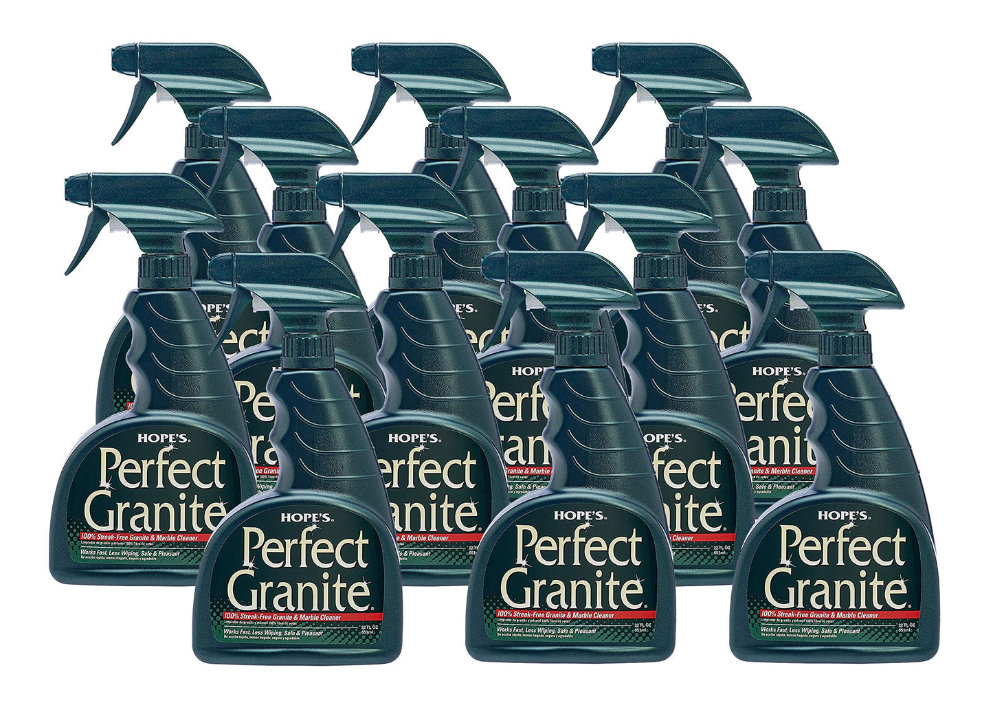 HOPE'S Perfect Granite & Marble Countertop Cleaner, Stain Remover and Polish, Streak-Free, Ammonia-Free, 22 Ounce, 12 Pack