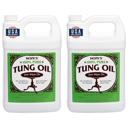 HOPE'S 100% Pure Tung Oil, Food Safe, Premium Waterproof Natural Wood Finish and Sealer for Indoor and Outdoor Projects, 128 Fl Oz, 2 Pack