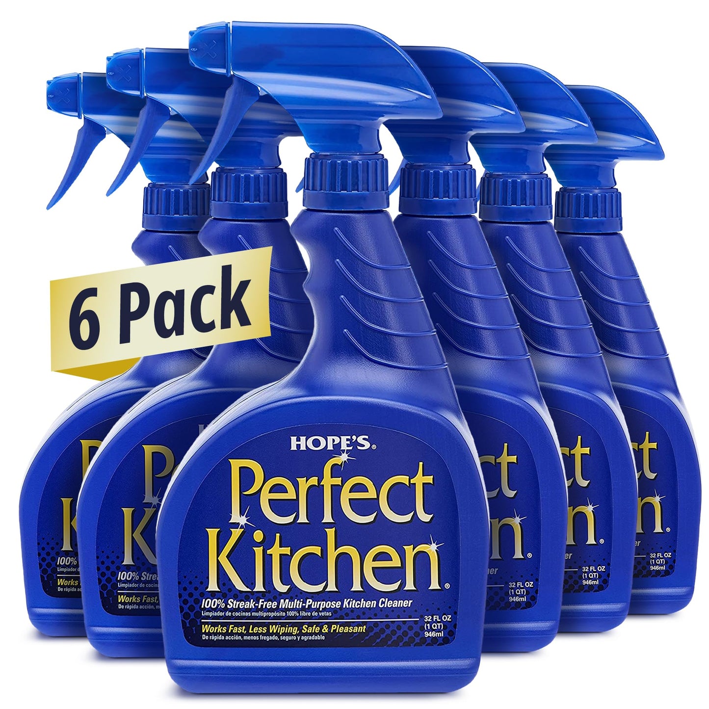 HOPE'S Perfect Kitchen Cleaner Spray - 32 Oz No-Residue All Purpose Cleaning Spray - Multisurface Degreaser for Counters, Stoves, Microwaves, and More - Pet and Home Safe - Pack of 6
