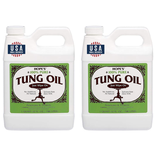 HOPE'S 100% Pure Tung Oil, Food Safe, Premium Waterproof Natural Wood Finish and Sealer for Indoor and Outdoor Projects, 32 Fl Oz, 2 Pack
